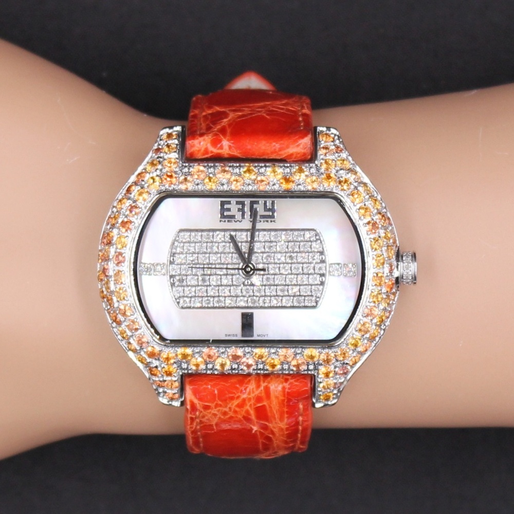 Orange Sapphire Diamond 5.10 Tcw. Unisex Watch